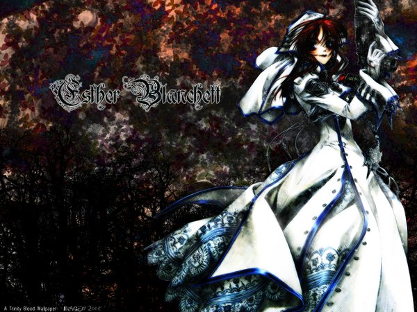 Anime picture 1280x960 with trinity blood gonzo esther blanchett blue eyes red hair girl weapon gun