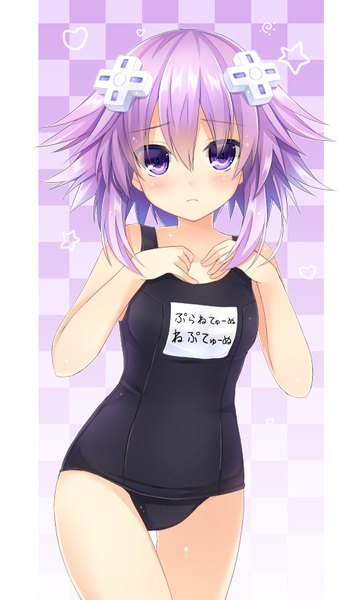 Anime picture 529x873 with choujigen game neptune neptune (choujigen game neptune) kaguyuu single long hair tall image blush light erotic purple eyes purple hair lolicon girl swimsuit one-piece swimsuit school swimsuit