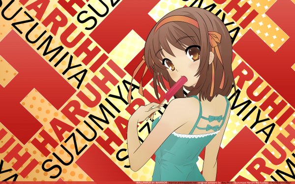 Anime picture 2560x1600 with suzumiya haruhi no yuutsu kyoto animation suzumiya haruhi highres wide image watermark girl popsicle