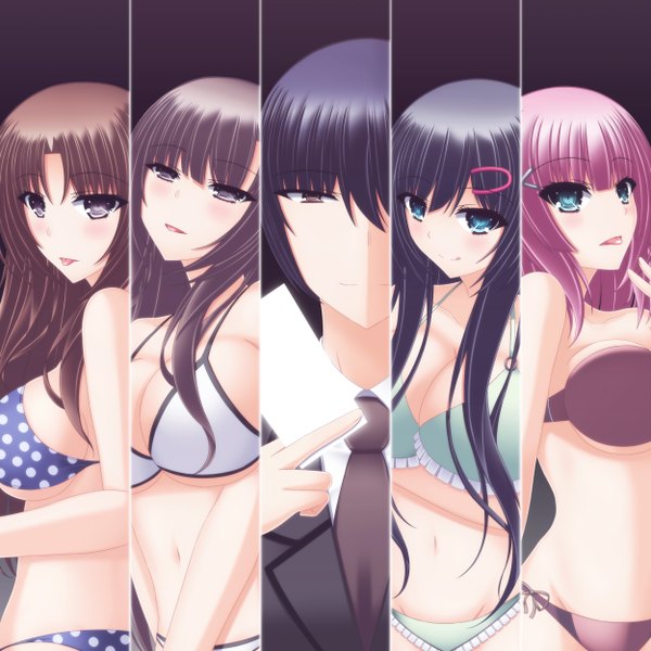 Anime picture 2500x2500 with toyokawa itsuki (p mayuhime) long hair blush fringe highres short hair breasts blue eyes light erotic black hair smile brown hair large breasts multiple girls brown eyes pink hair purple hair black eyes girl boy