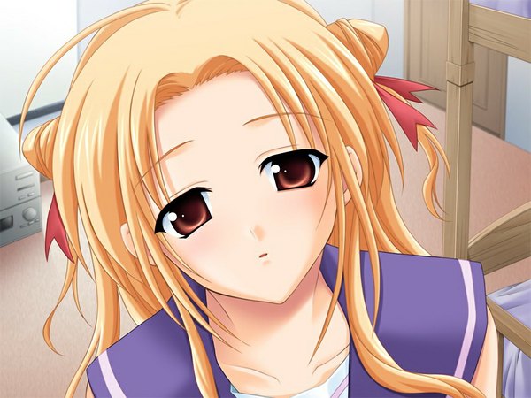 Anime picture 1024x768 with fortune cookie (game) blonde hair red eyes game cg girl