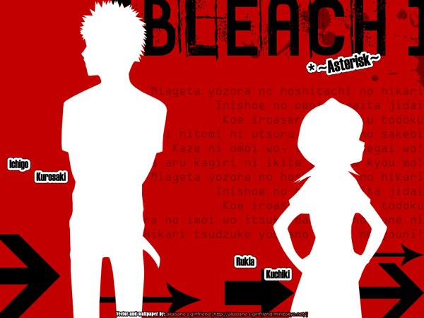 Anime picture 1600x1200 with bleach studio pierrot kurosaki ichigo kuchiki rukia short hair inscription wallpaper couple red background silhouette girl boy