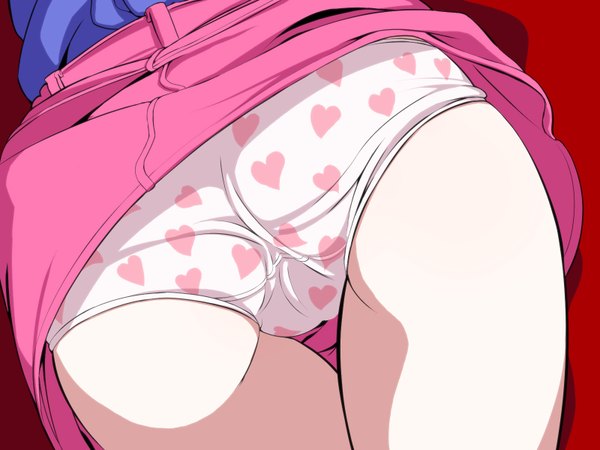 Anime picture 1600x1200 with original royalwatts single light erotic ass from behind close-up skirt lift head out of frame upskirt heart print print panties girl underwear panties heart