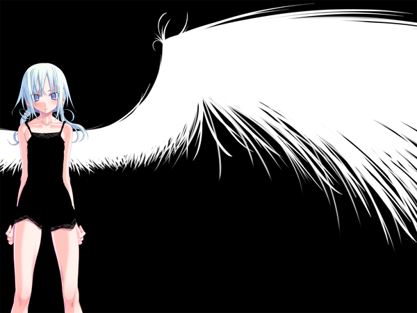Anime picture 1600x1200 with touhou pixiv sakuya tsuitachi black background girl wings