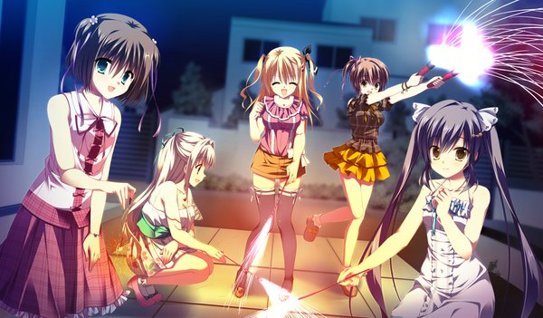 Anime picture 1024x600 with da capo iii morizono rikka yoshino charles rukawa sara hinomoto aoi katsuragi himeno takano yuki (allegro mistic) tanihara natsuki long hair blush short hair open mouth blue eyes black hair blonde hair brown hair wide image twintails multiple girls yellow eyes