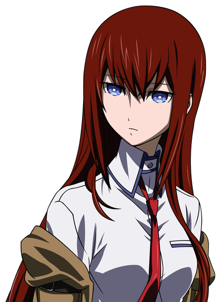 Anime picture 1726x2400 with steins;gate white fox makise kurisu maxxyne single long hair tall image highres brown hair purple eyes portrait transparent background vector girl necktie