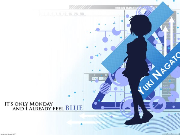 Anime picture 1600x1200 with suzumiya haruhi no yuutsu kyoto animation nagato yuki single white background character names blue background silhouette girl