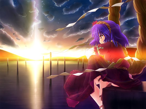 Anime picture 1600x1200 with touhou yasaka kanako etogami kazuya sky girl