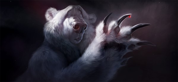 Anime picture 1400x652 with original ailah (artist) wide image :o scared animal blood claws bear