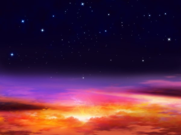 Anime picture 1024x768 with original iy (tsujiki) cloud (clouds) from above sunlight space star (stars)
