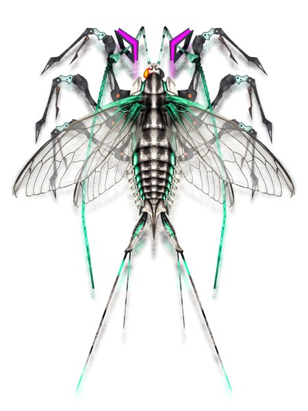 Anime picture 1125x1500 with vocaloid bacterial contamination (vocaloid) hatsune miku deino tall image simple background white background twintails girl wings insect