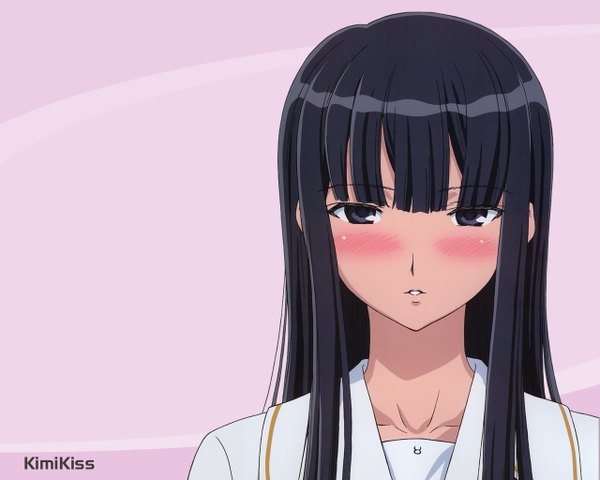 Anime picture 1280x1024 with kimi kiss futami eriko long hair blush black hair black eyes girl