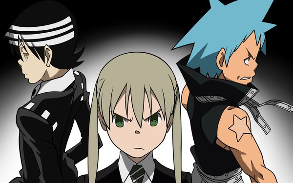 Anime picture 1920x1200 with soul eater studio bones maka albarn death the kid black star highres wide image multicolored hair two-tone hair streaked hair spiked hair tagme