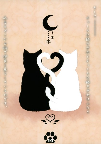 Anime picture 2546x3634 with original onineko tall image highres animal tail text back hieroglyph crescent paw print animal moon cat snowflake (snowflakes) moon (symbol) number (numbers)