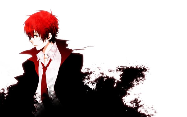 Anime picture 1680x1050 with katekyou hitman reborn cozart shimon short hair wide image white background red hair torn clothes sad boy choker necktie coat