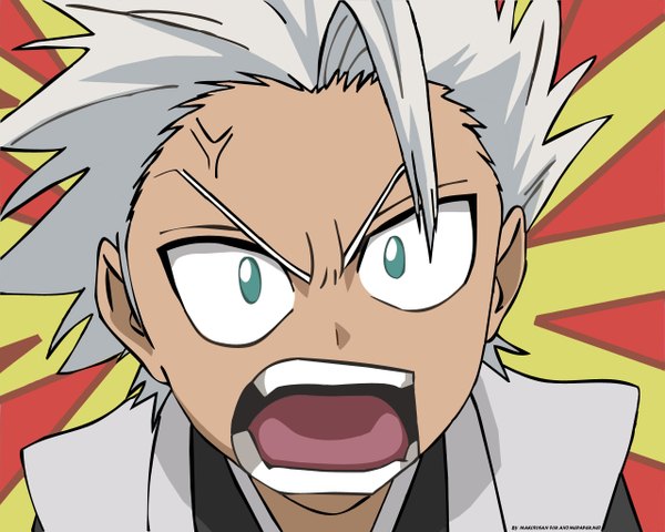 Anime picture 1280x1024 with bleach studio pierrot hitsugaya toushirou single looking at viewer short hair open mouth green eyes silver hair traditional clothes japanese clothes teeth close-up face angry frown boy kimono