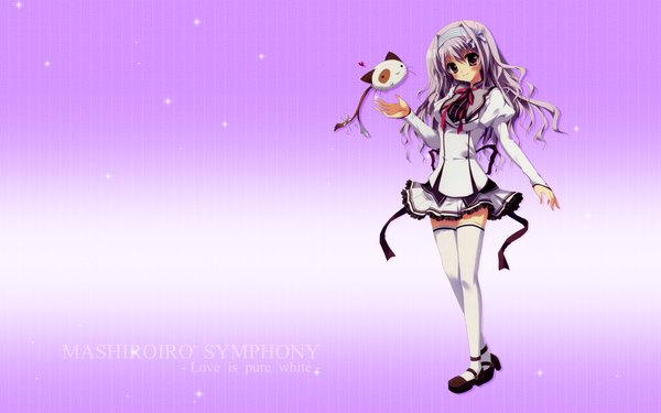 Anime picture 1920x1200 with mashiroiro symphony amaha miu highres wide image purple background thighhighs