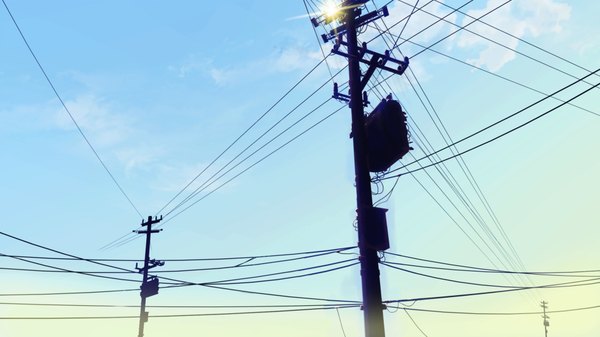 Anime picture 1920x1080 with original hatsuame syoka highres wide image sky cloud (clouds) wire (wires) power lines