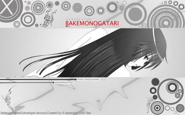 Anime picture 1920x1200 with bakemonogatari shaft (studio) monogatari (series) senjougahara hitagi havcom long hair highres wide image looking back monochrome girl