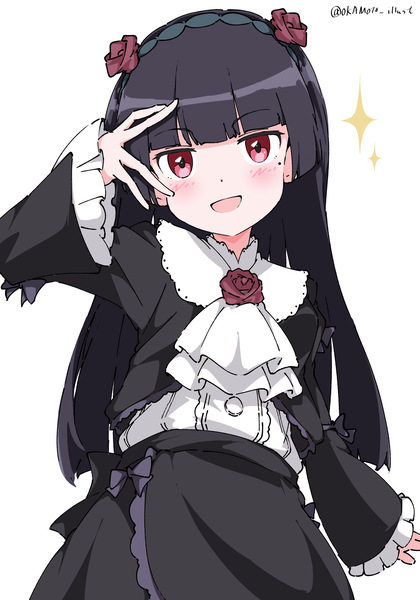 Anime picture 2864x4093 with ore no imouto ga konna ni kawaii wake ga nai gokou ruri white gorilla (okamoto) single long hair tall image looking at viewer blush fringe highres open mouth black hair simple background red eyes white background signed payot blunt bangs :d arm up