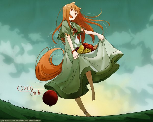 Anime picture 1280x1024 with spice and wolf horo signed animal ears tail watermark