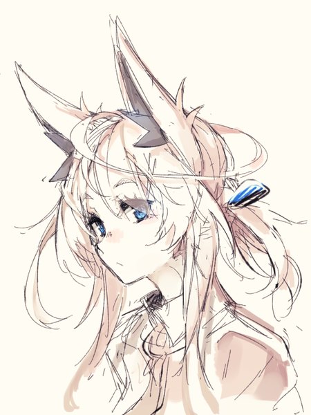 Anime picture 1046x1396 with original maido mido single long hair tall image looking at viewer blue eyes animal ears fox ears fox girl close-up girl hair ornament hairclip