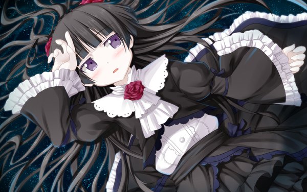 Anime picture 1000x627 with ore no imouto ga konna ni kawaii wake ga nai gokou ruri yano mitsuki single long hair blush black hair purple eyes lolita fashion goth-loli girl dress frills