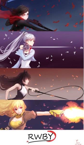 イラスト 2750x4724 と rwby rooster teeth ruby rose weiss schnee blake belladonna yang xiao long f.z 長髪 長身像 カメラ目線 前髪 highres 短い髪 おっぱい 開いた口 黒髪 金髪 笑顔 hair between eyes 紫目