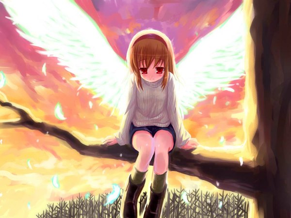 Anime picture 1024x768 with kanon key (studio) tsukimiya ayu girl wings