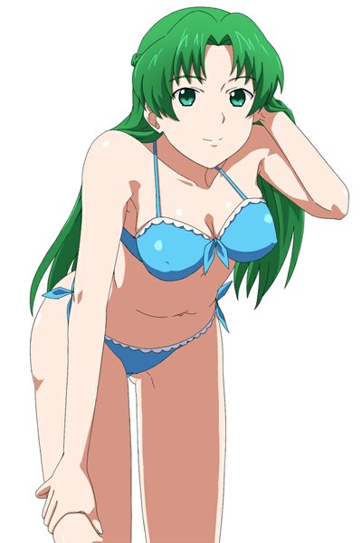 Anime picture 650x975 with hagure yuusha no estetica arms corporation nanase haruka ribonzu (artist) single long hair tall image looking at viewer breasts light erotic smile green eyes green hair leaning leaning forward erect nipples covered nipples girl swimsuit bikini