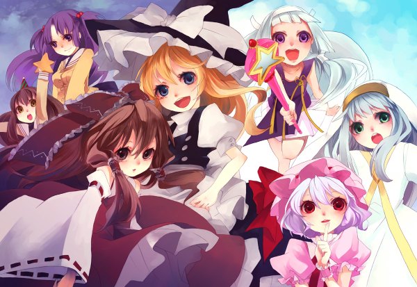 Anime picture 1200x826 with to aru majutsu no index clannad kannagi touhou j.c. staff key (studio) hakurei reimu remilia scarlet kirisame marisa nagi (kannagi) index ibuki fuuko ichinose kotomi shimakoma crossover girl