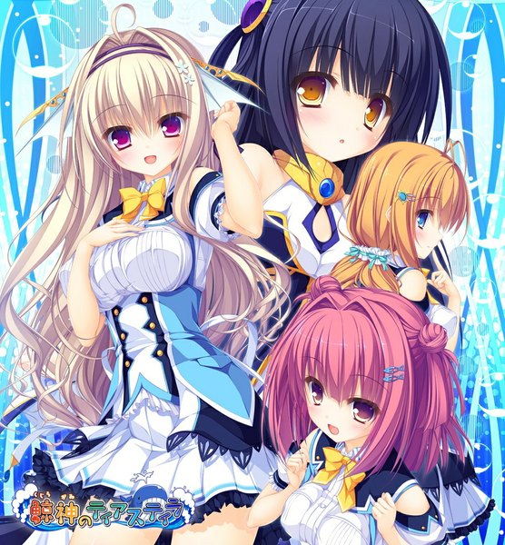 Anime picture 1000x1079 with kujiragami no tearstilla tenkawa mitsuki riru whale narumi marine kamitouno ena mikagami mamizu long hair tall image looking at viewer blush fringe short hair breasts open mouth blue eyes black hair blonde hair red eyes bare shoulders multiple girls