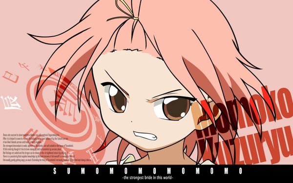 Anime picture 1440x900 with sumomomo momomo momoko kuzuryu single looking at viewer short hair smile wide image brown eyes pink hair face angry clenched teeth frown girl