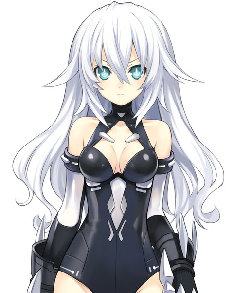 Anime picture 1499x1869 with choujigen game neptune idea factory compile heart (studio) black heart tsunako single long hair tall image looking at viewer blush fringe breasts light erotic blonde hair hair between eyes white background bare shoulders payot cleavage upper body