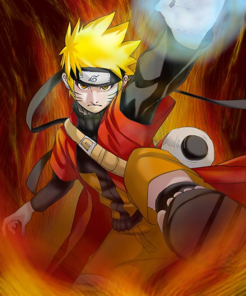 Anime picture 1182x1423 with naruto studio pierrot naruto (series) uzumaki naruto single tall image looking at viewer short hair blonde hair orange eyes facial mark whisker markings jinchuriki boy bandana scroll