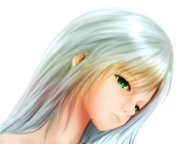 Anime picture 2270x1833 with original matsuri (artist) single long hair looking at viewer fringe highres simple background white background green eyes blue hair lips close-up girl