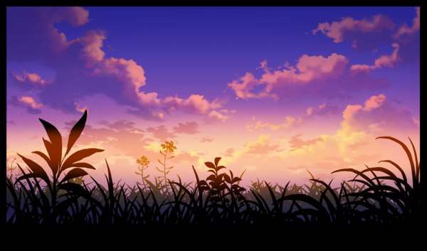Anime picture 1228x724 with original mocha (cotton) wide image sky cloud (clouds) evening sunset no people plant (plants)