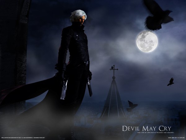 Anime picture 1600x1200 with devil may cry dante (devil may cry) realistic moon pistol