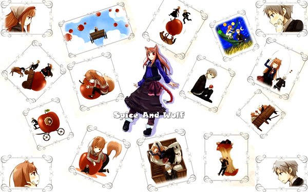 Anime picture 1920x1200 with spice and wolf horo craft lawrence highres wide image collage apple