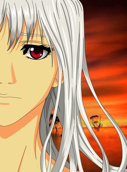 Anime picture 1576x2131 with the red soul aida (the red soul) flowerinhell single long hair tall image highres red eyes silver hair sad boy