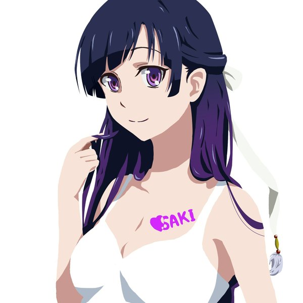 Anime picture 1955x1955 with kakumeiki valvrave sunrise (studio) rukino saki tagme (artist) single long hair looking at viewer highres smile white background purple eyes bare shoulders purple hair light smile tattoo girl swimsuit heart