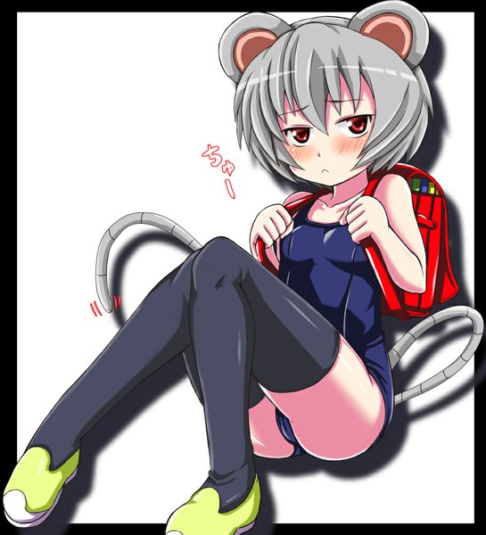 Anime picture 909x1000 with touhou nazrin ebi 193 single tall image blush fringe short hair light erotic simple background red eyes white background animal ears tail animal tail grey hair lolicon mouse ears mouse tail mouse girl