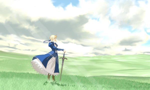 Anime picture 1280x768 with fate (series) fate/stay night studio deen type-moon artoria pendragon (all) saber wide image scenic