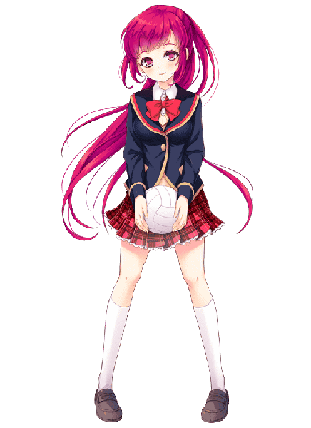 Anime picture 640x880 with girlfriend (kari) asami kei qp:flapper single long hair tall image looking at viewer blush fringe smile pink hair full body ponytail pink eyes official art transparent background girl uniform school uniform socks