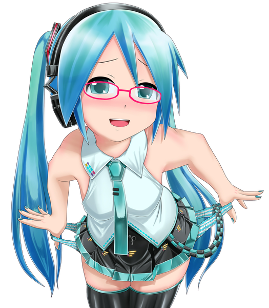 Anime picture 2100x2400 with vocaloid hatsune miku kazu-chan single long hair tall image looking at viewer blush highres open mouth light erotic twintails bare shoulders nail polish aqua eyes aqua hair leaning embarrassed zettai ryouiki leaning forward