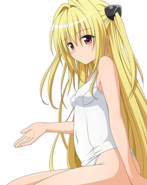 Anime picture 1400x1761 with toloveru toloveru darkness xebec konjiki no yami single long hair tall image blush blonde hair red eyes transparent background vector girl swimsuit one-piece swimsuit school swimsuit white school swimsuit