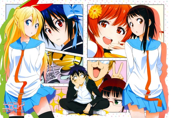 Anime picture 1876x1300 with nisekoi shaft (studio) kirisaki chitoge onodera kosaki tachibana marika tsugumi seishirou miyamoto ruri ichijou raku maiko shuu komi naoshi long hair highres short hair blue eyes black hair blonde hair red eyes multiple girls brown eyes orange hair