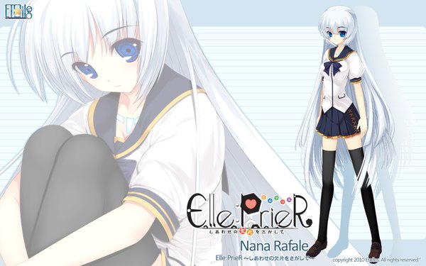 Anime picture 1920x1200 with elle prier (game) rafale nana highres blue eyes wide image white hair zoom layer girl thighhighs black thighhighs serafuku