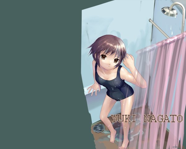 Anime picture 1280x1024 with suzumiya haruhi no yuutsu kyoto animation nagato yuki girl swimsuit one-piece swimsuit school swimsuit