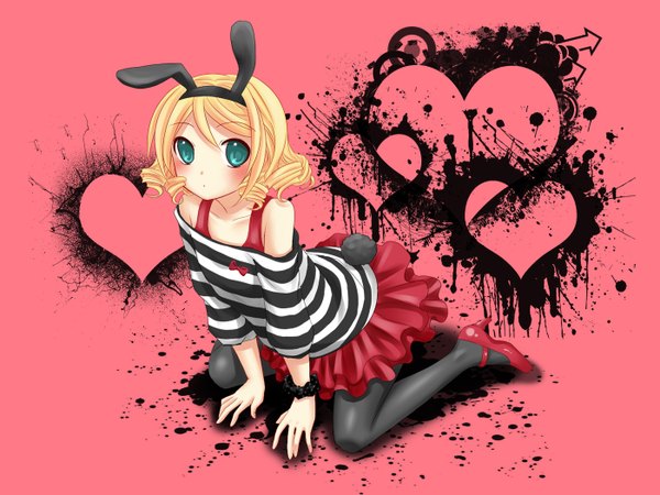 Anime picture 1400x1050 with vocaloid kagamine rin blush bunny ears bunny girl girl skirt pantyhose